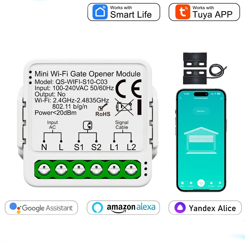 Tuya Smart WiFi Garage Door Opener with Mobile App & Voice Control, Alexa & Google Home Compatible