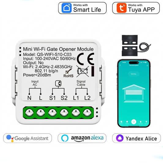 Tuya Smart WiFi Garage Door Opener with Mobile App & Voice Control, Alexa & Google Home Compatible