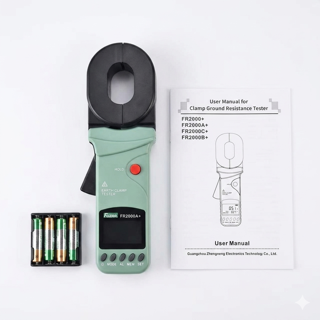 FR2000A+ Clamp Ground Resistance Tester, 0.01Ω-200Ω Range, Loop Resistance Tester with 300 Data Storage Sets