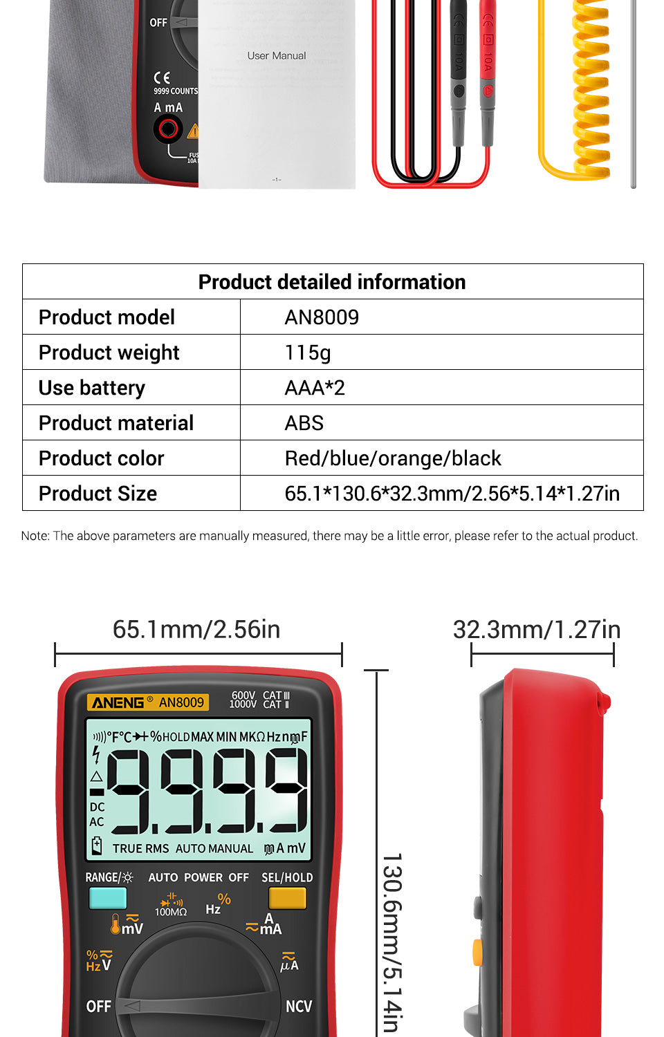 ANENG AN8009 True-RMS Digital Multimeter – Professional Auto-Ranging Tester for Electronics & Automotive