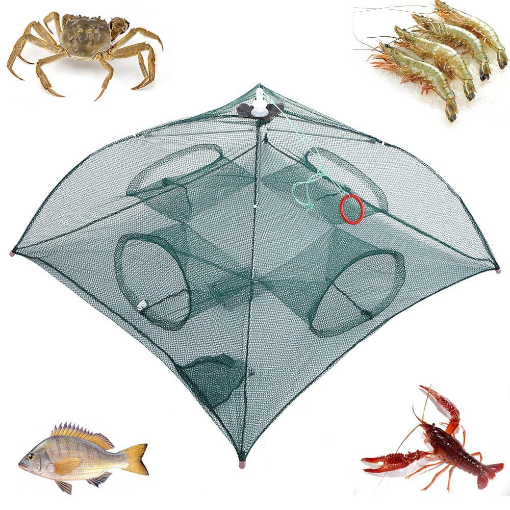 Portable Folding Fishing Trap - Automatic 4/6/8/10 Hole Fish, Shrimp, Crab & Minnow Mesh Cage