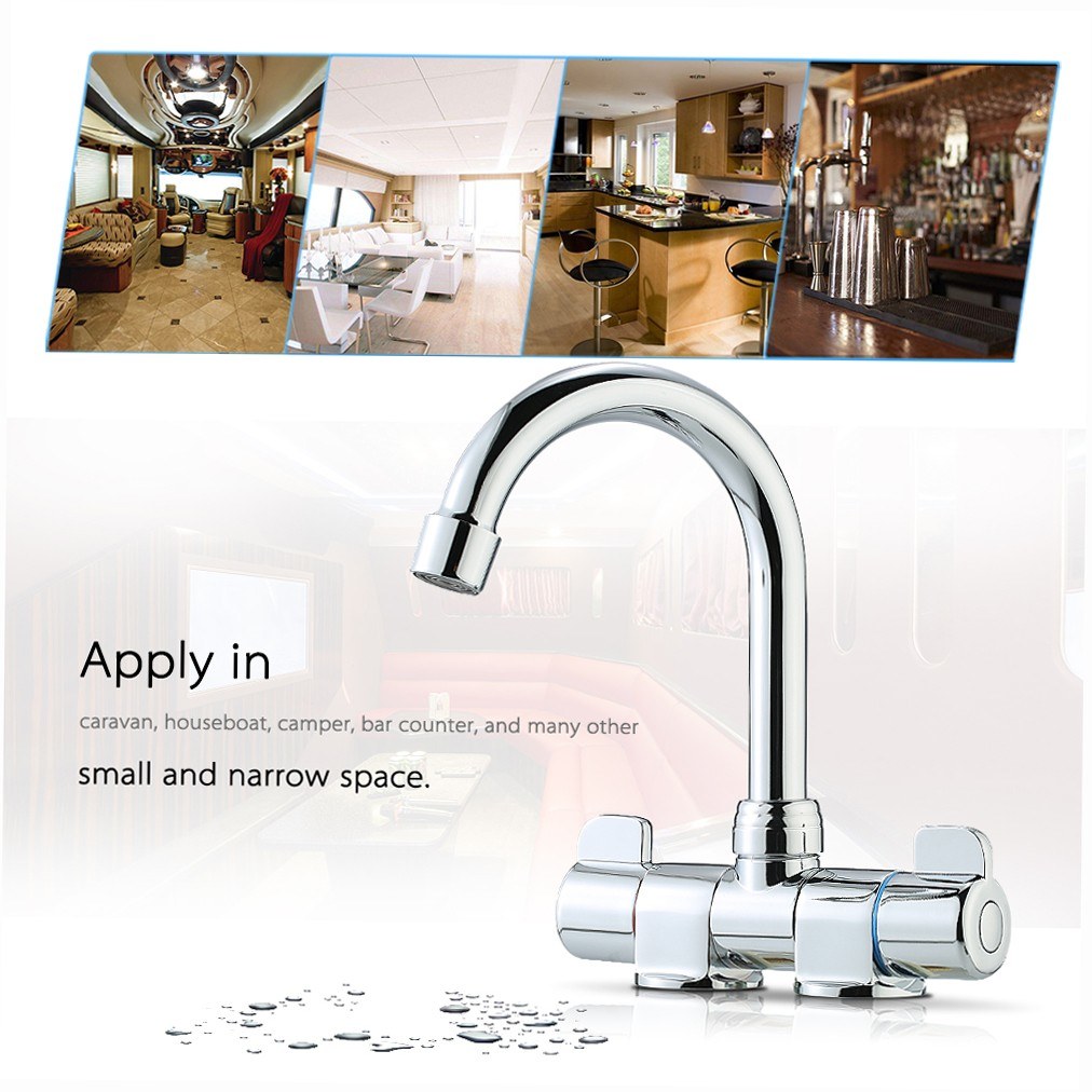 Foldable RV Kitchen Faucet - Rotating Two-Handle Hot/Cold Mixer for Deck/Wall Mount