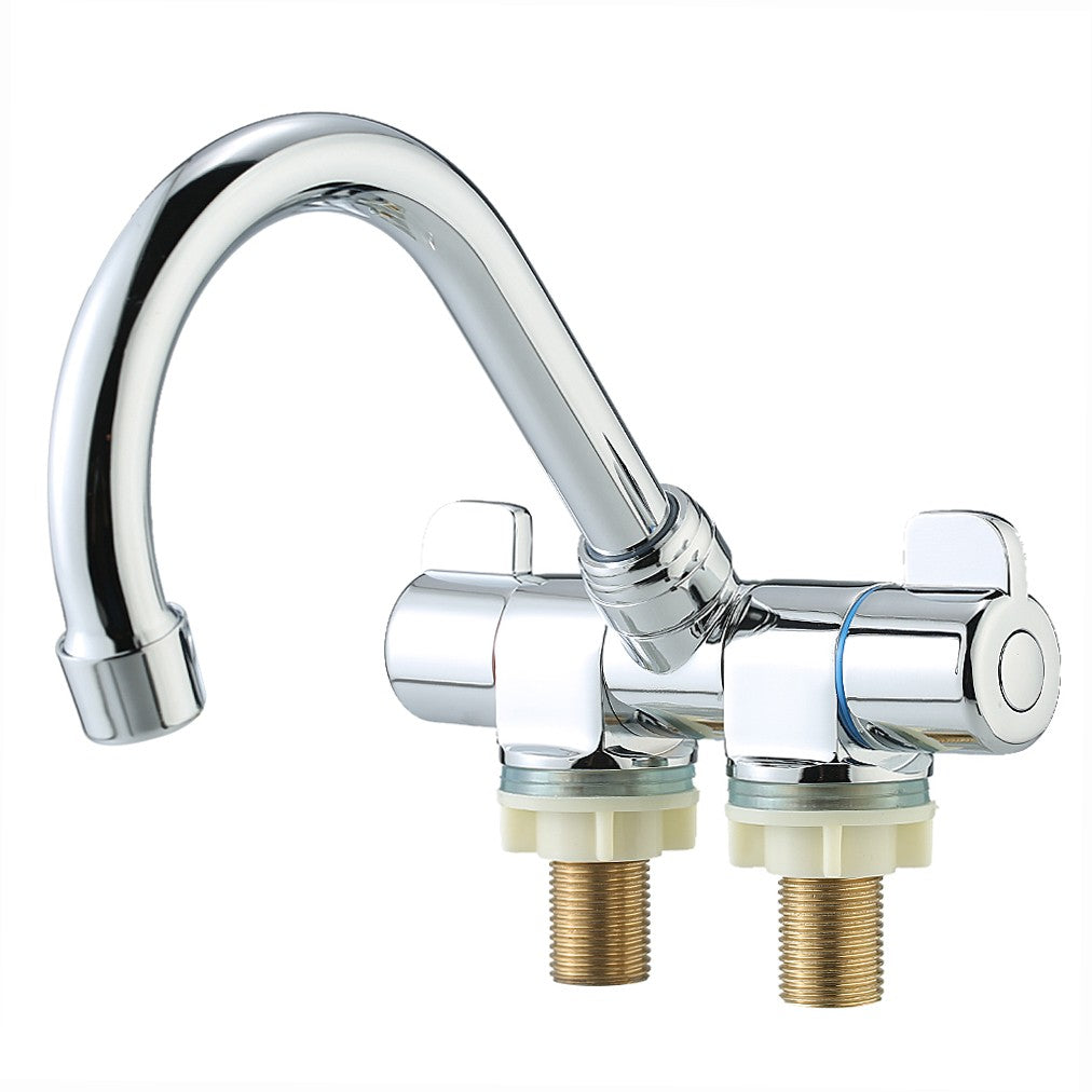 Foldable RV Kitchen Faucet - Rotating Two-Handle Hot/Cold Mixer for Deck/Wall Mount