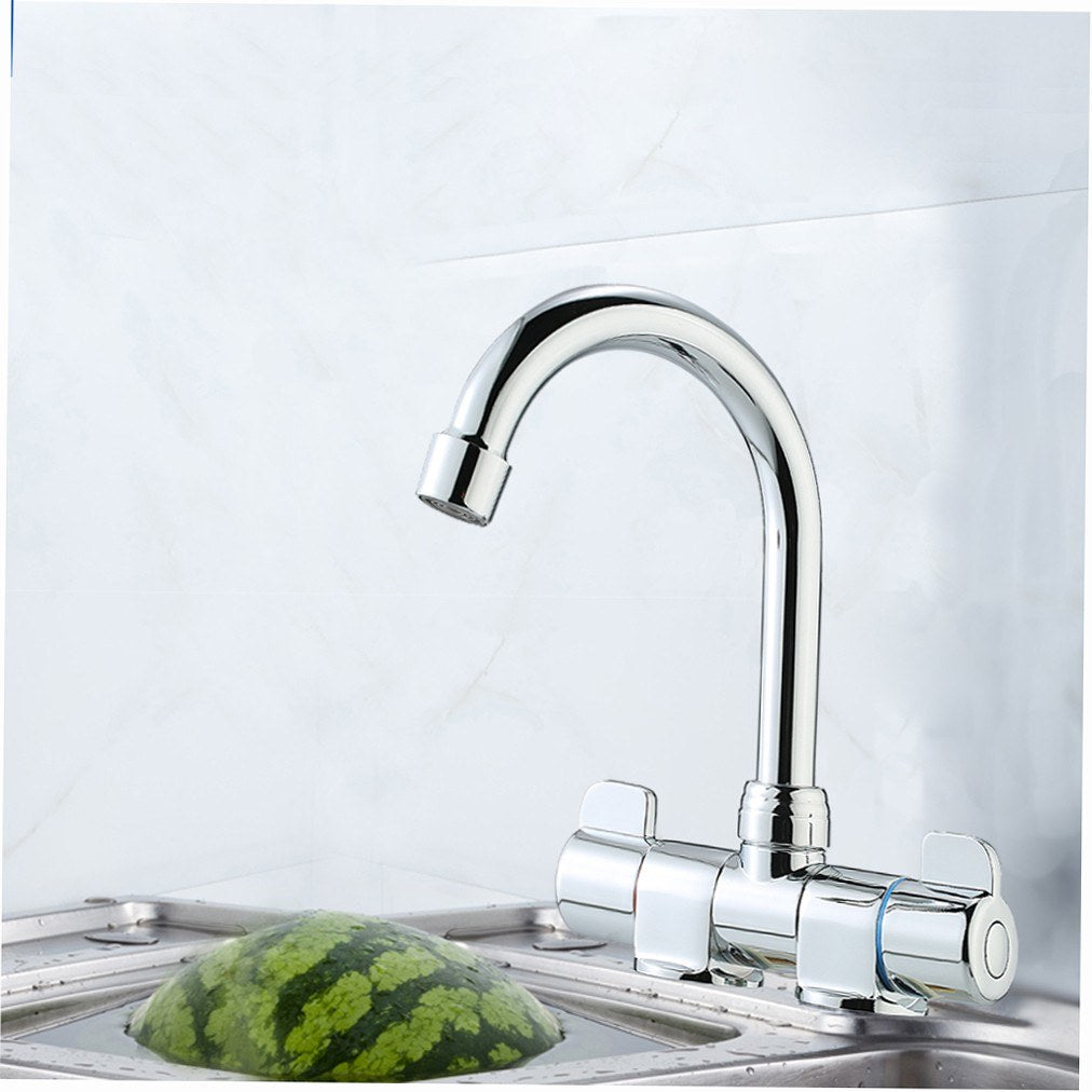 Foldable RV Kitchen Faucet - Rotating Two-Handle Hot/Cold Mixer for Deck/Wall Mount