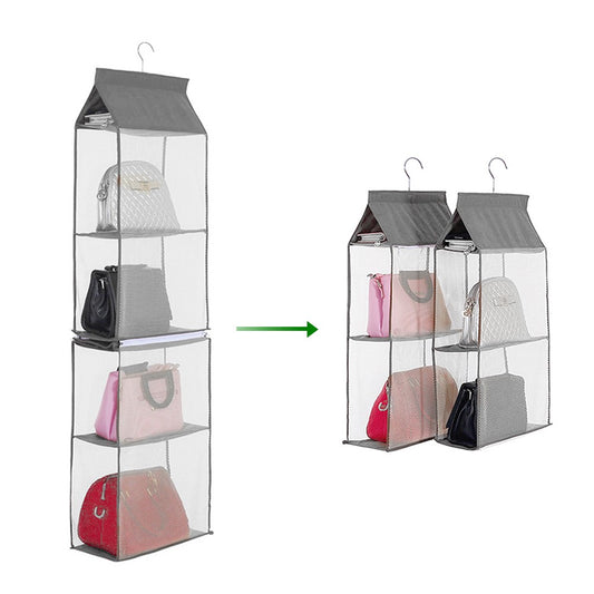 Grey 4-Tier Hanging Closet Organizer for Handbags & Clothing Accessories