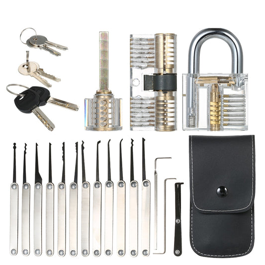 Lock Picking Set Kit - 15pcs with 3 Transparent Practice Padlocks for Beginners & Professionals