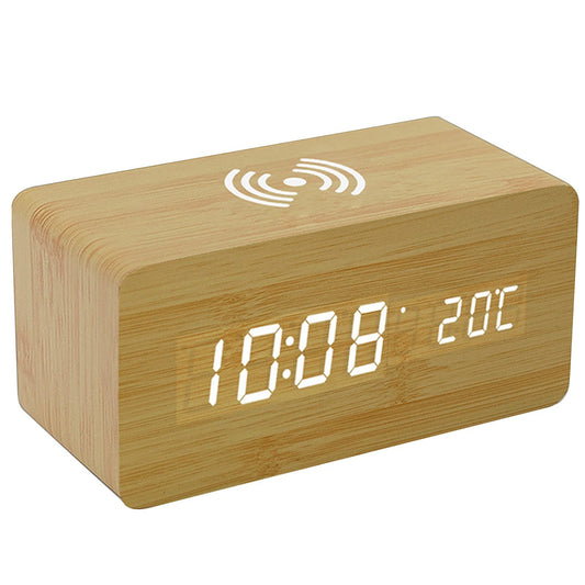 Wireless Charging Wooden Digital Alarm Clock
