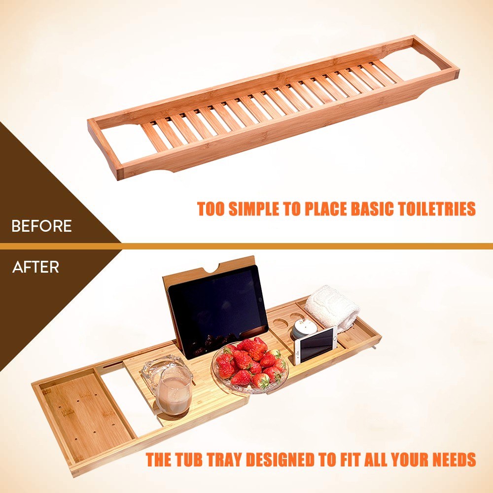 Bamboo Spa Bathtub Caddy Tray Organizer