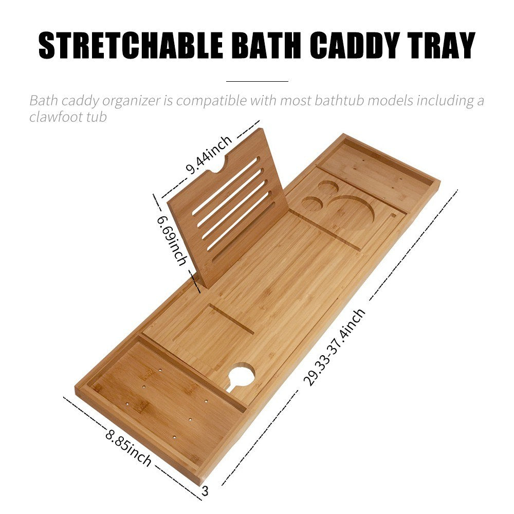 Bamboo Spa Bathtub Caddy Tray Organizer