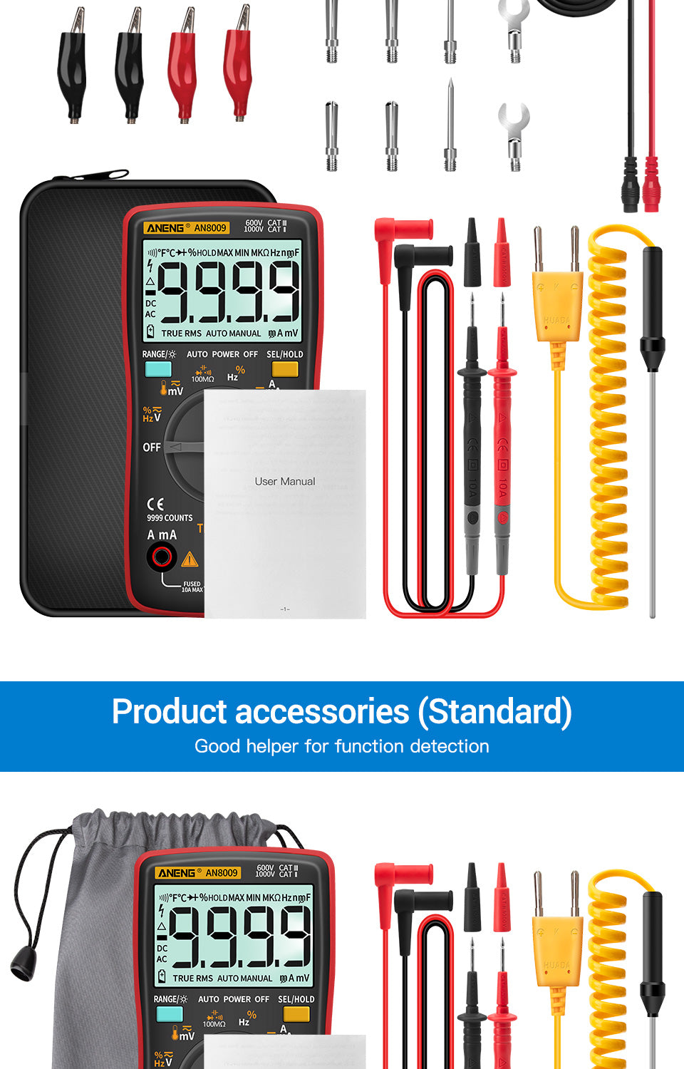 ANENG AN8009 True-RMS Digital Multimeter – Professional Auto-Ranging Tester for Electronics & Automotive