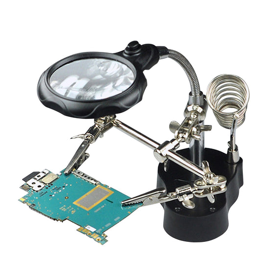 Adjustable 3.5X-12X Desktop LED Magnifier Stand with Alligator Clips for Repair, Reading, Crafts, and Sewing