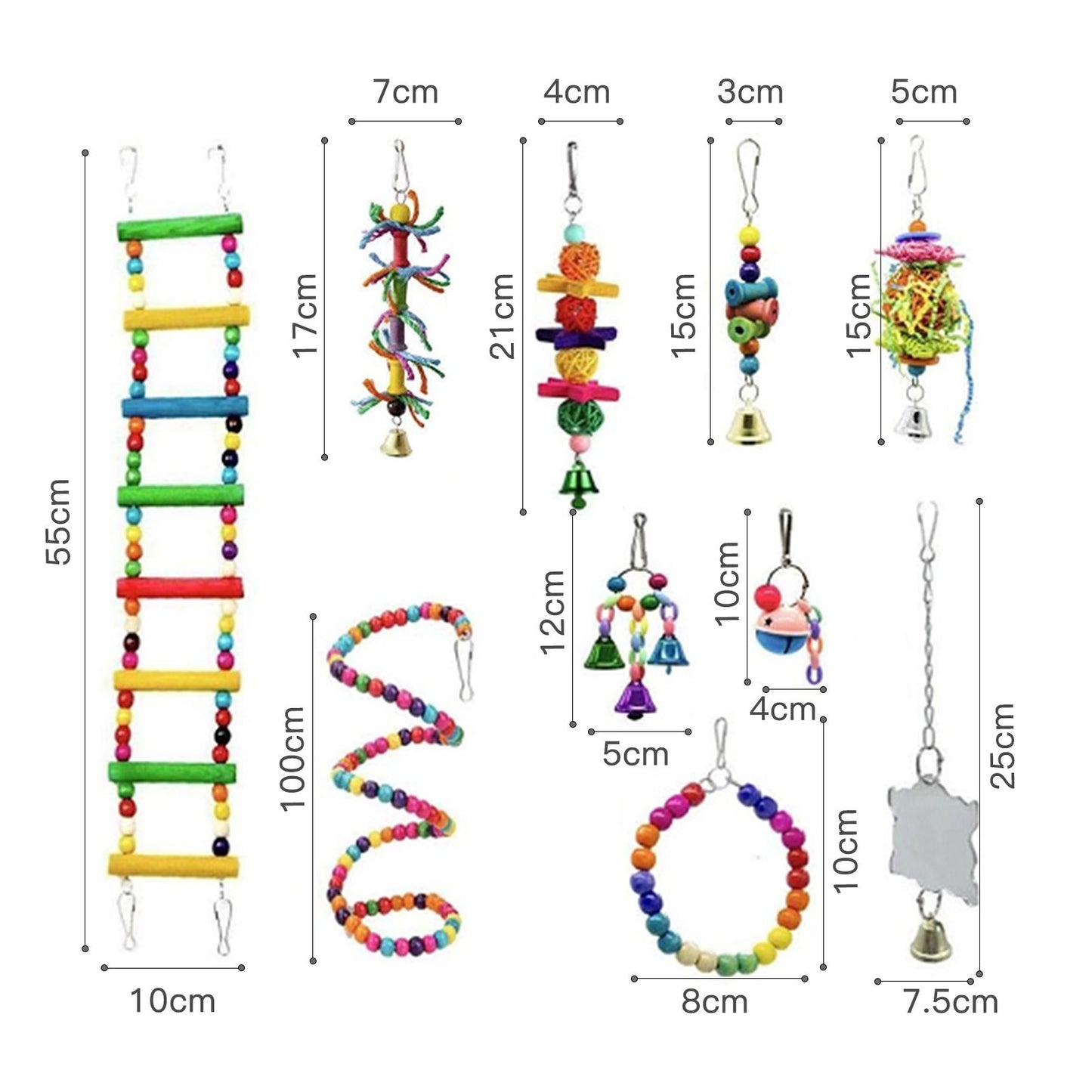 10-Piece Parrot Bird Toy Set: Swing, Climbing Rope Ladder, Chew Toys