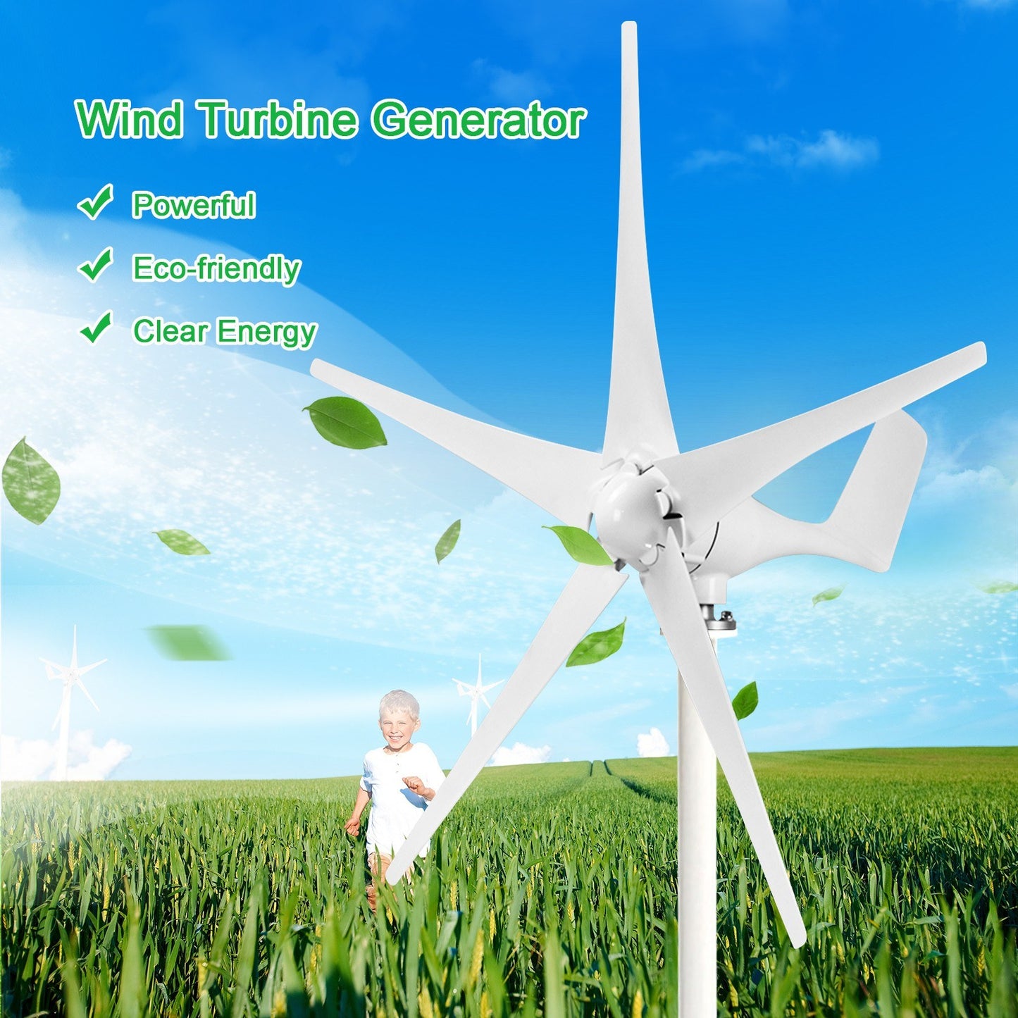 12V 1200W S-Type 5-Blade Wind Turbine Generator Kit with Charger Controller for Home, Highways, Boats - Mini Windmill Clear Energy Solution