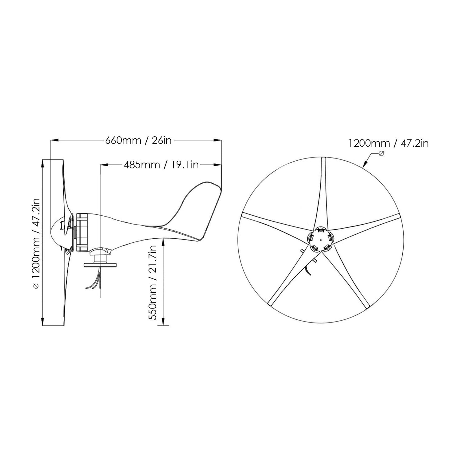 12V 1200W S-Type 5-Blade Wind Turbine Generator Kit with Charger Controller for Home, Highways, Boats - Mini Windmill Clear Energy Solution