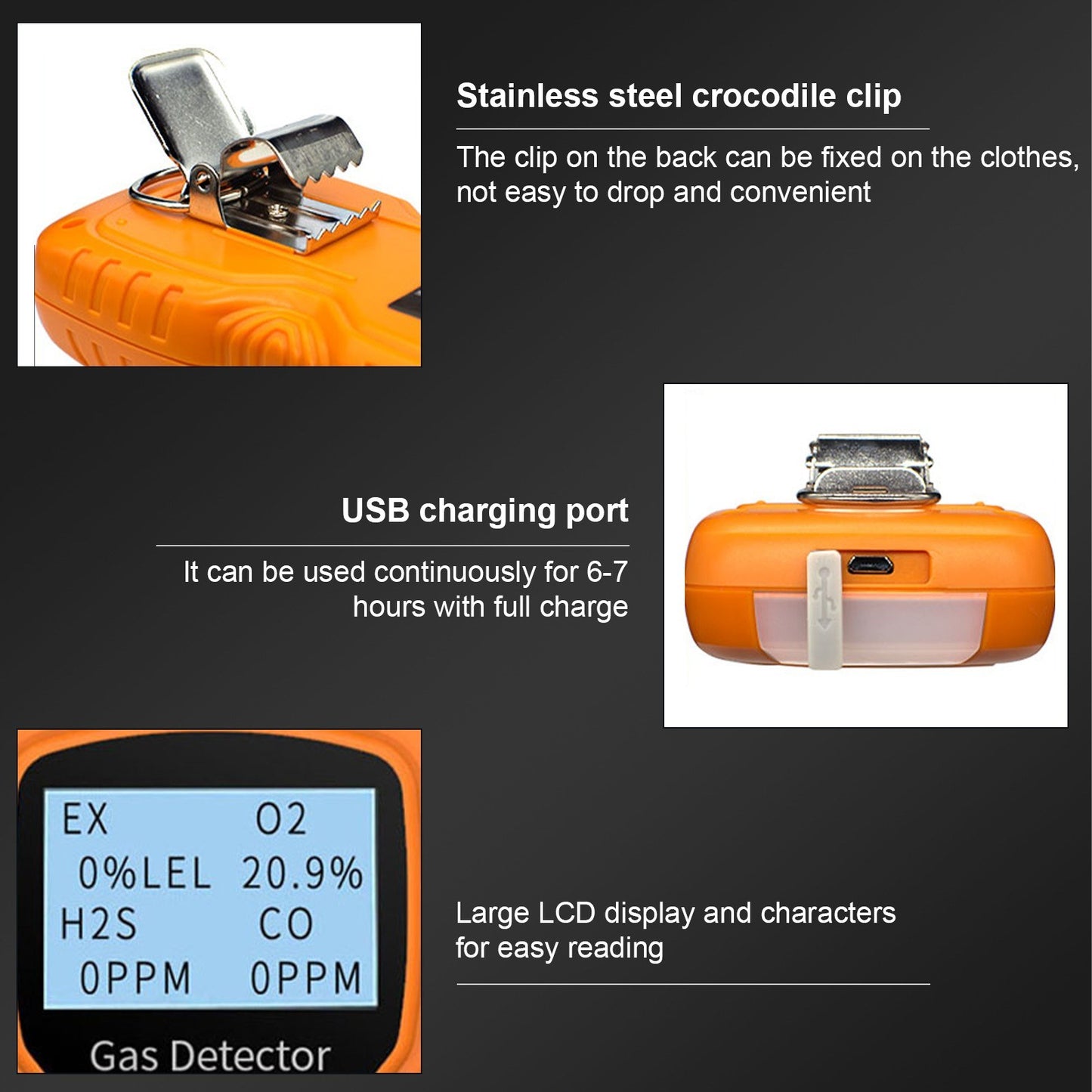 Portable 4-Gas Detector Analyzer: Rechargeable Digital CO Monitor with LCD Display, Sound, Light & Vibration Alarms for Air Quality Testing