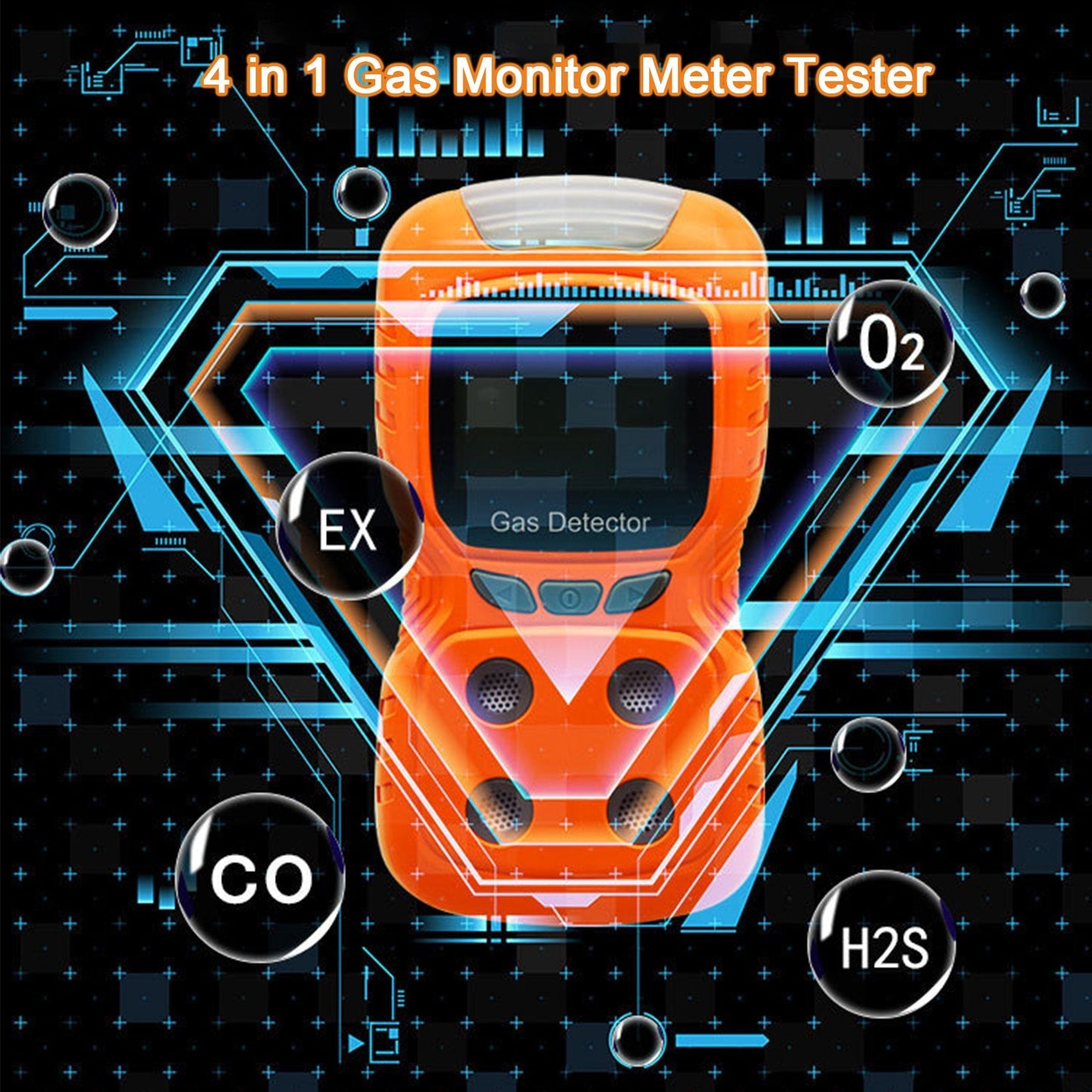 Portable 4-Gas Detector Analyzer: Rechargeable Digital CO Monitor with LCD Display, Sound, Light & Vibration Alarms for Air Quality Testing
