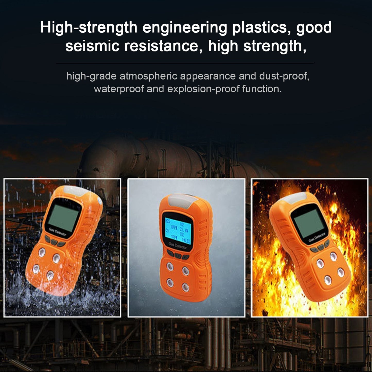 Portable 4-Gas Detector Analyzer: Rechargeable Digital CO Monitor with LCD Display, Sound, Light & Vibration Alarms for Air Quality Testing