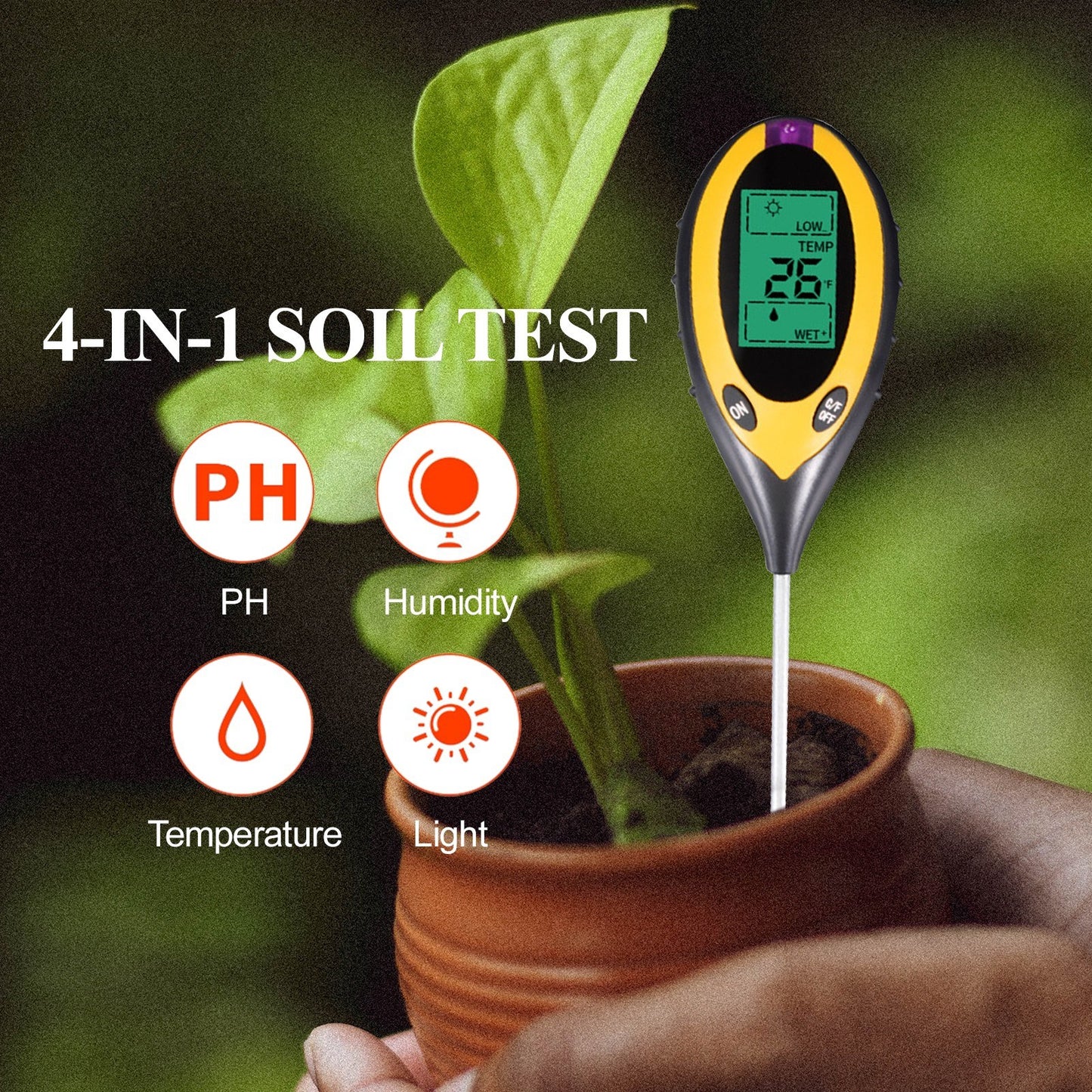 4-in-1 Soil Test Kit: PH, Moisture, Light & Temperature Meter