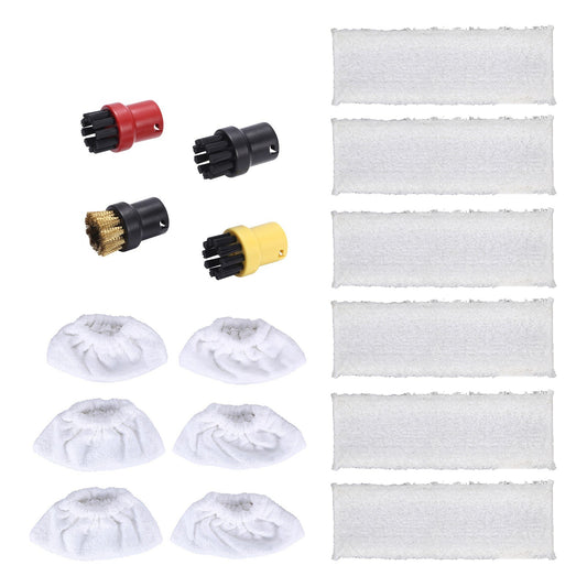 Microfiber Cloth Pad & Round Brush Kit for Steam Cleaner Hand & Floor Nozzles