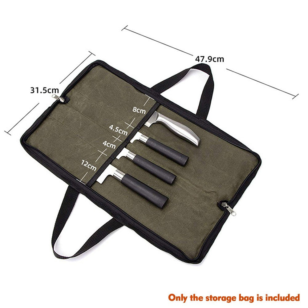 Canvas Chefs Knife Roll Bag with 4 Slots and Durable Handles