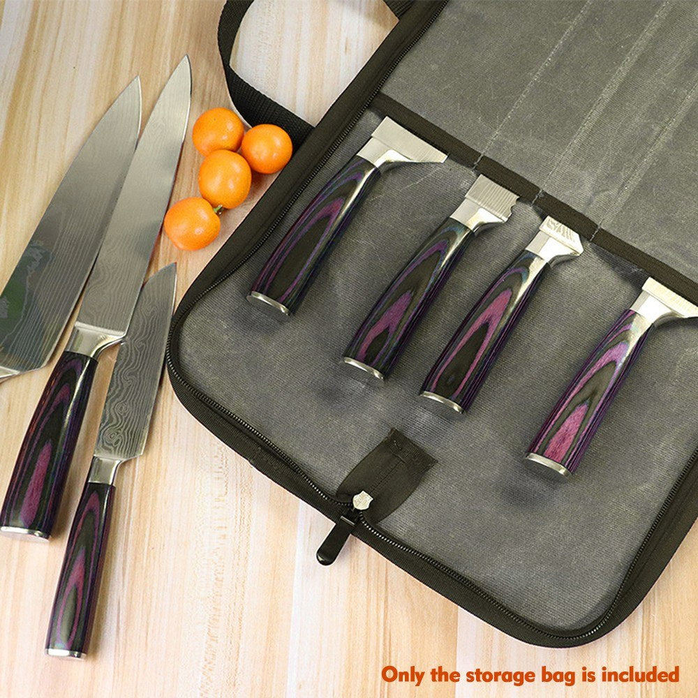 Canvas Chefs Knife Roll Bag with 4 Slots and Durable Handles