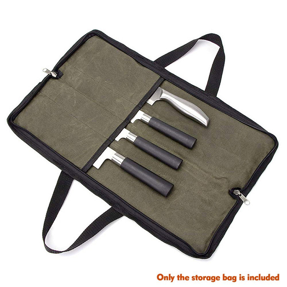 Canvas Chefs Knife Roll Bag with 4 Slots and Durable Handles