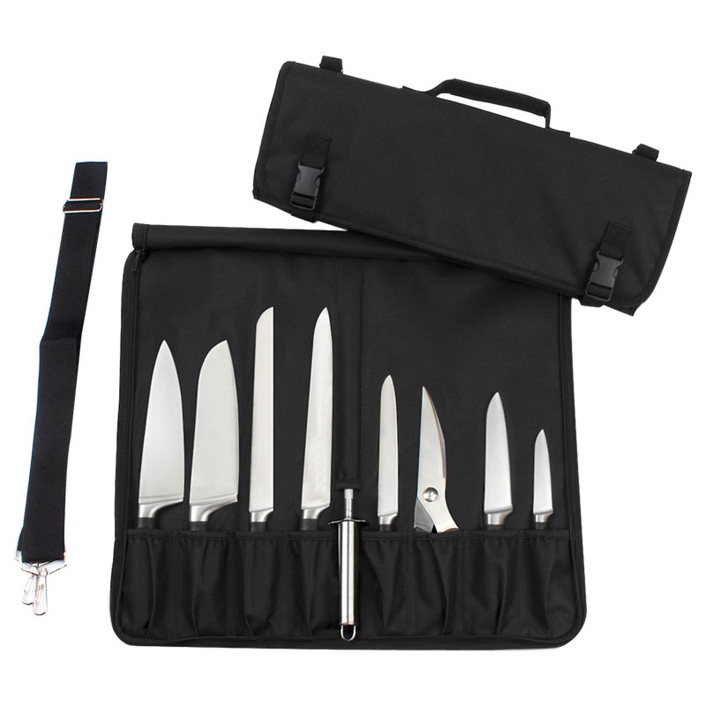 Chefs Knife Roll Bag with Durable Shoulder Strap and Handle