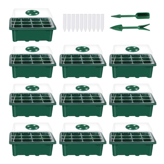 10-Pack Seedling Starter Trays with 12 Cells Each