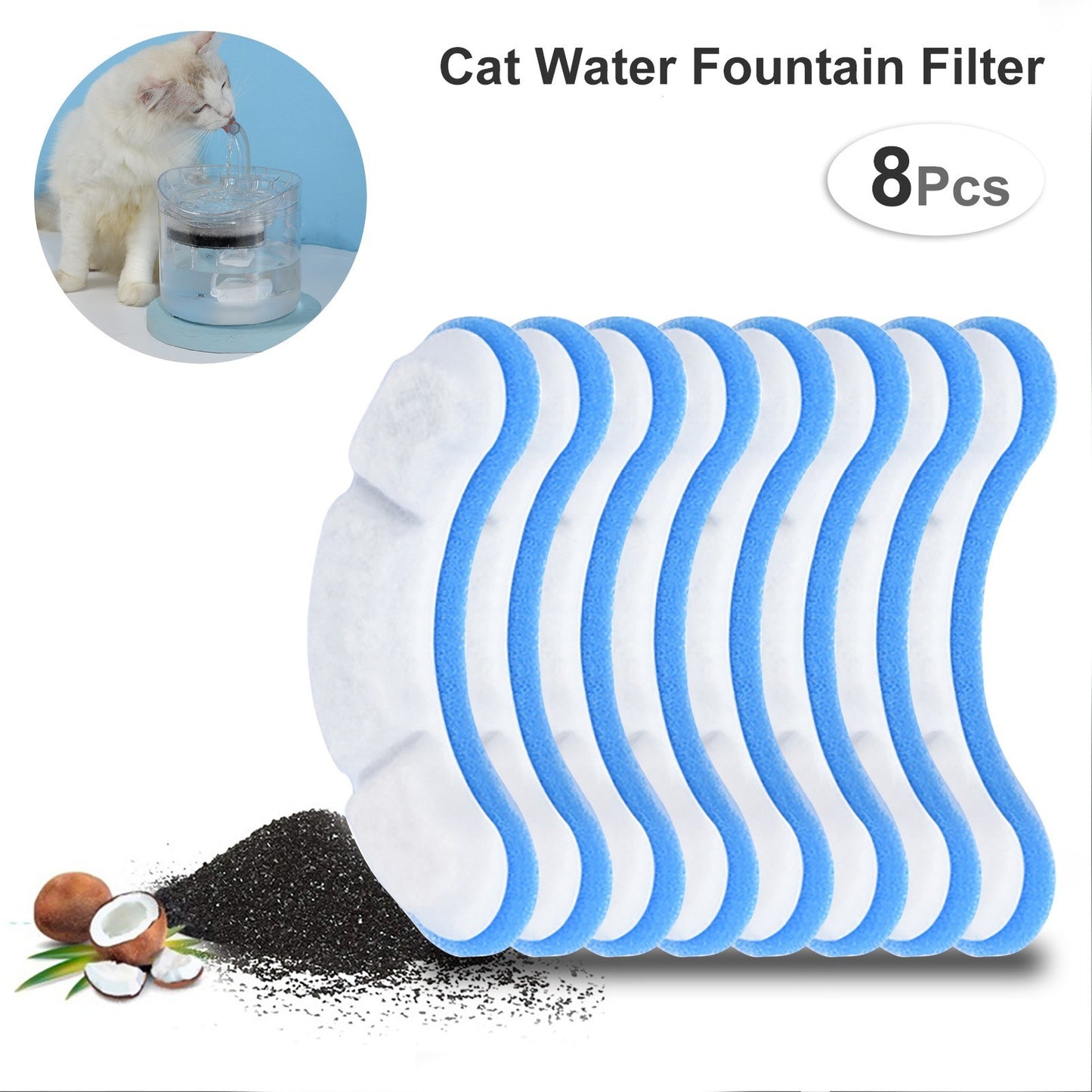 8-Pack Replacement Filters for 61oz/1.8L Transparent Cat Water Fountain