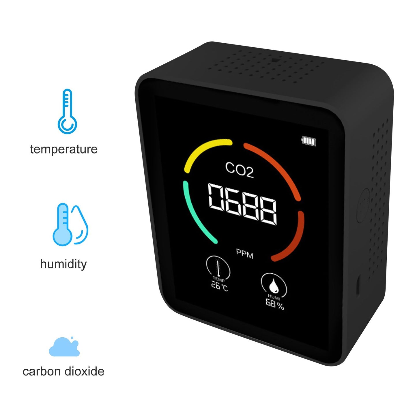 3-in-1 Digital Air Quality Monitor: CO2, Temperature & Humidity Tester