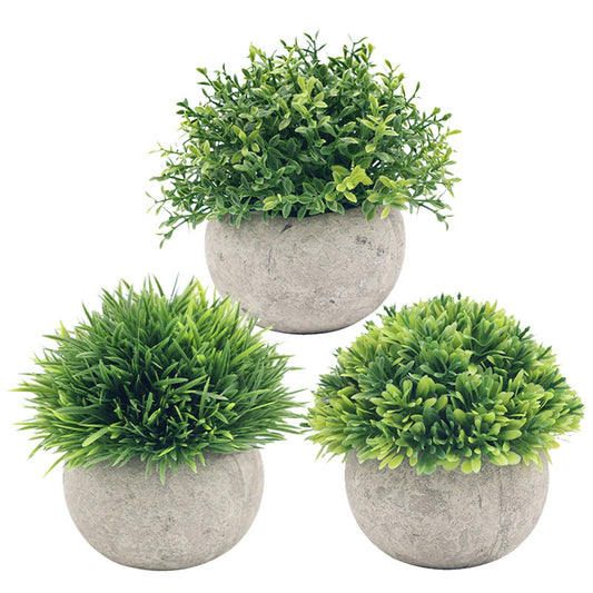 Set of 3 Mini Fake Green Grass Potted Plants