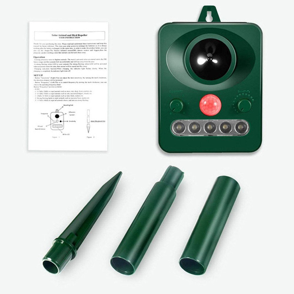 Rechargeable Solar-Powered Ultrasonic Animal Repeller for Dogs and Cats