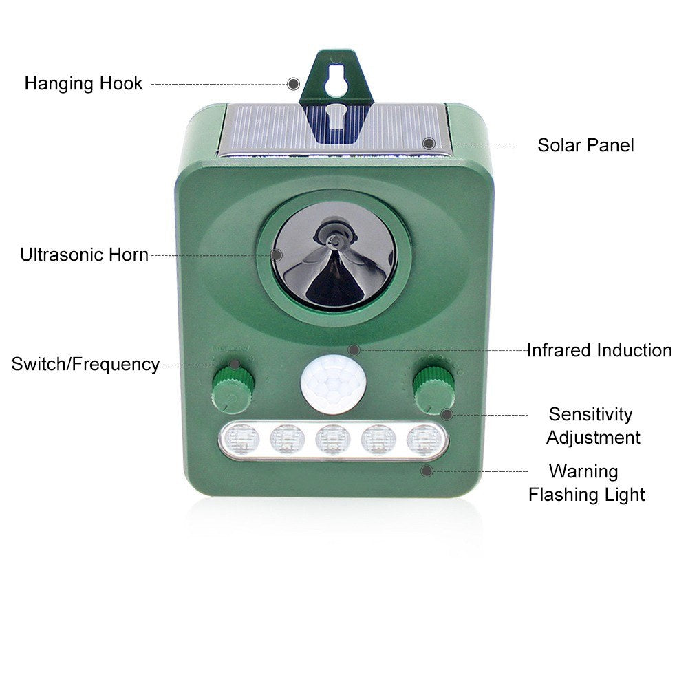 Rechargeable Solar-Powered Ultrasonic Animal Repeller for Dogs and Cats