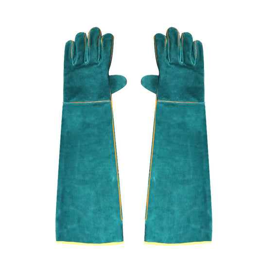 Ultra Long Leather Anti-Bite Green Safety Gloves for Pet Protection