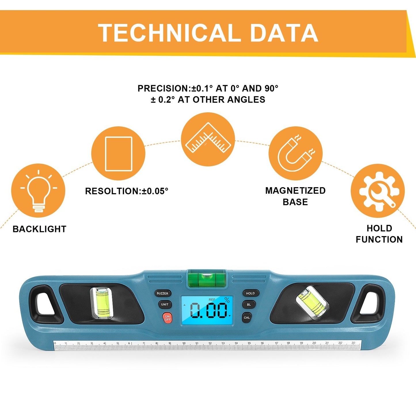 HW-200 Multifunctional Digital Angle Level Meter & Ruler