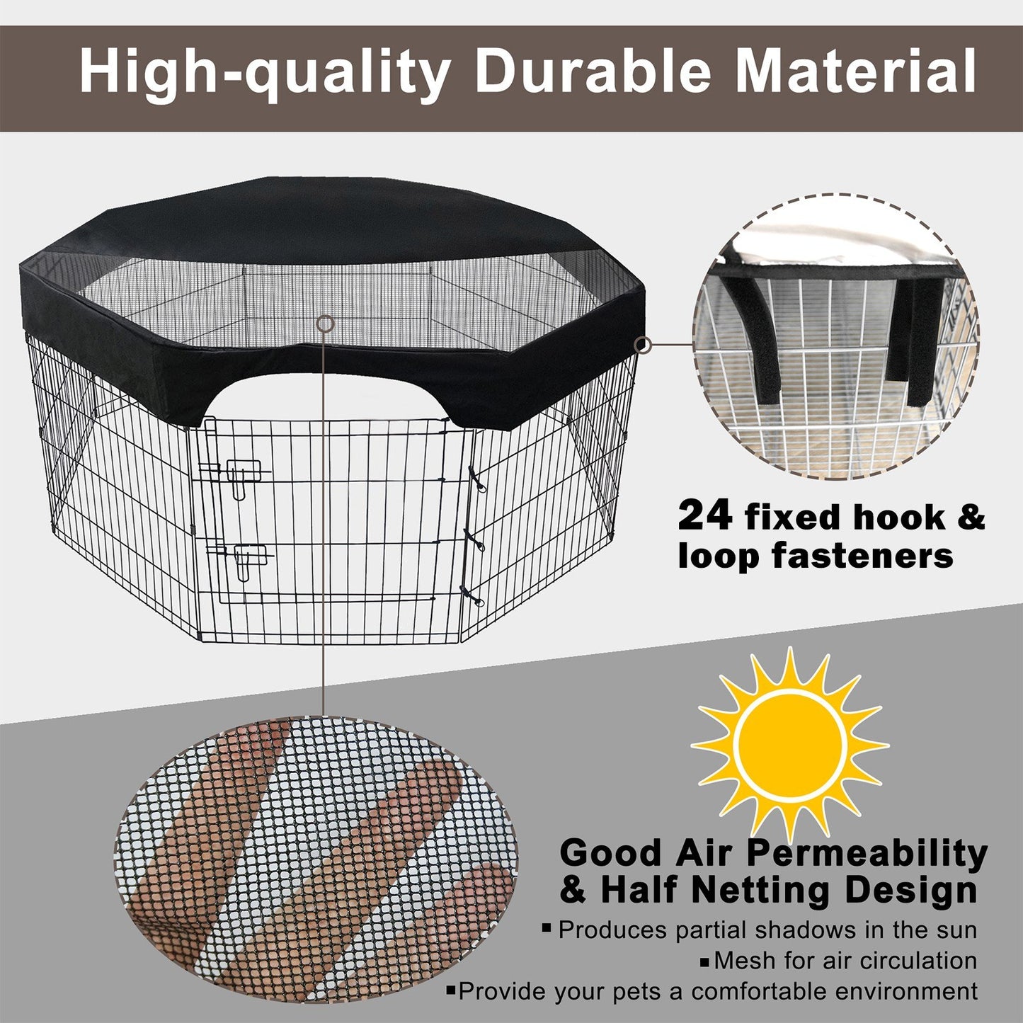 24 Pet Playpen Cover | 8-Panel Octagonal Dog Fence Sun Protection Mesh