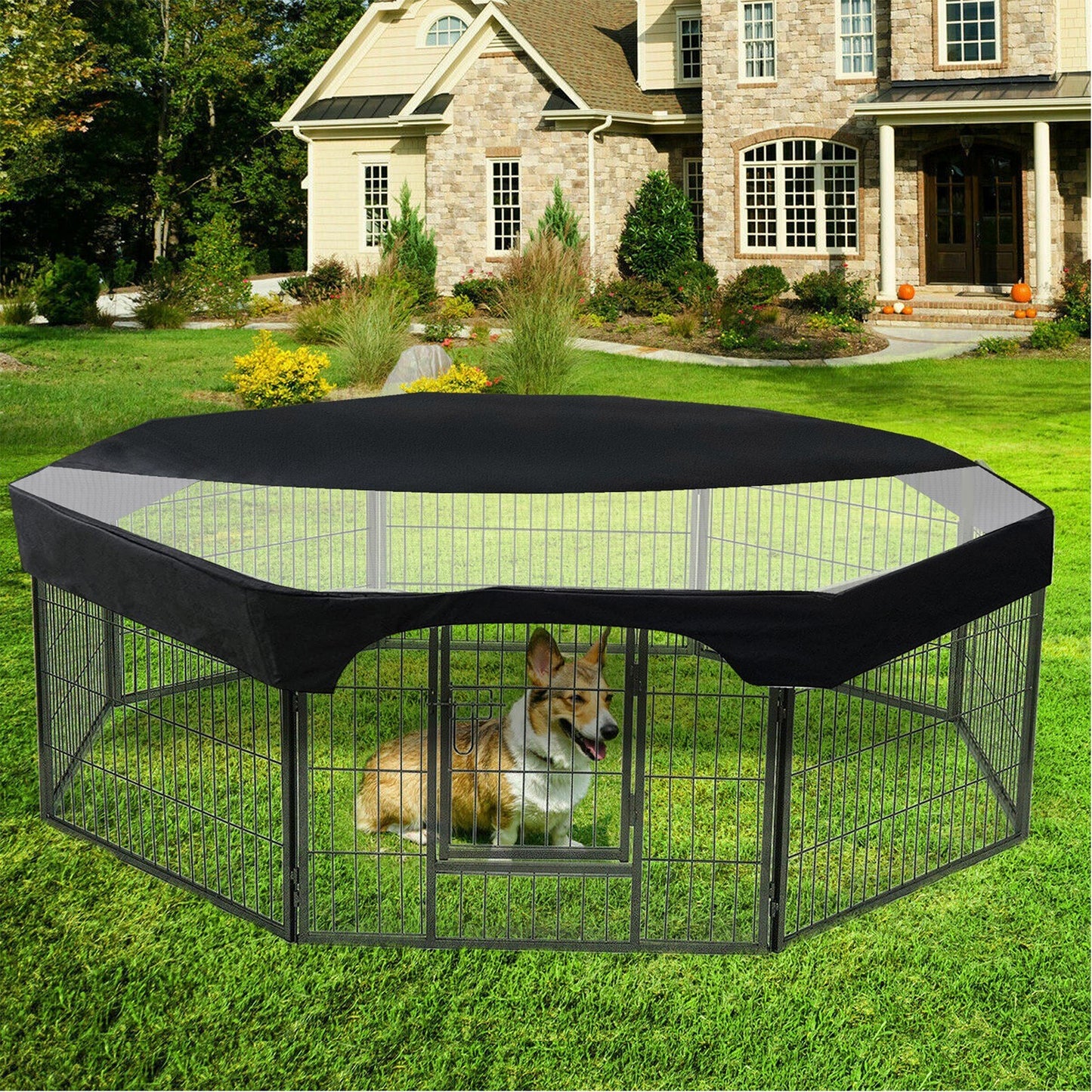 24 Pet Playpen Cover | 8-Panel Octagonal Dog Fence Sun Protection Mesh