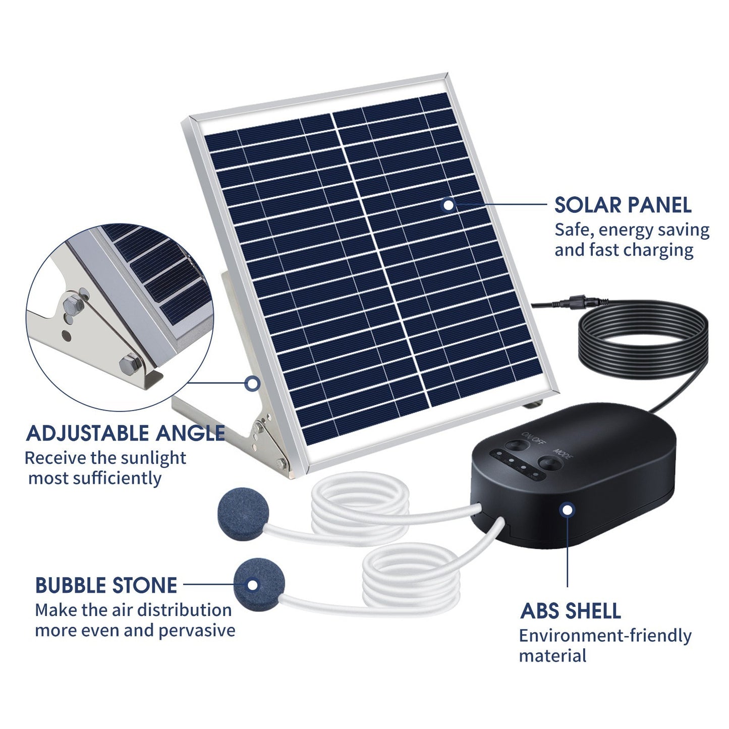 Solar Oxygen Pump 10W with Pipe, Air Stone, Bracket for Fish Tank Oxygenator