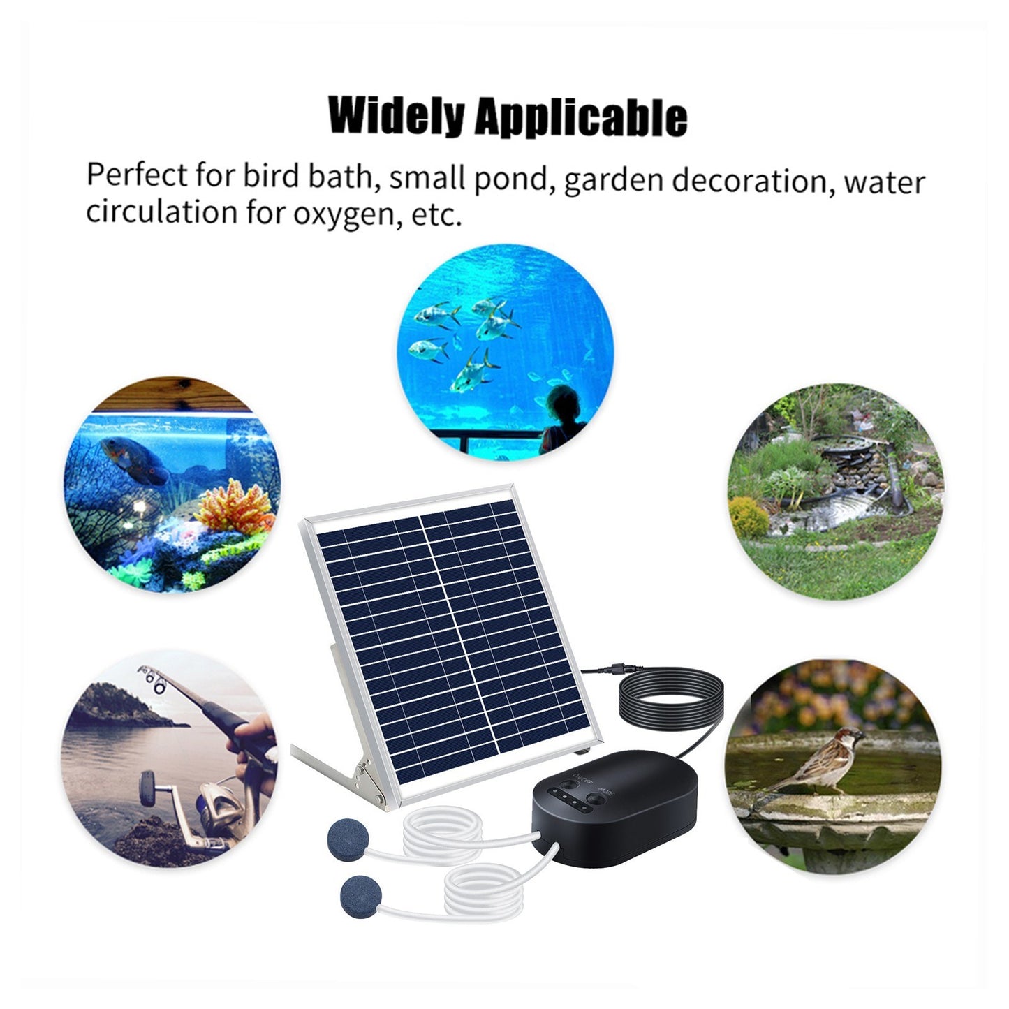 Solar Oxygen Pump 10W with Pipe, Air Stone, Bracket for Fish Tank Oxygenator