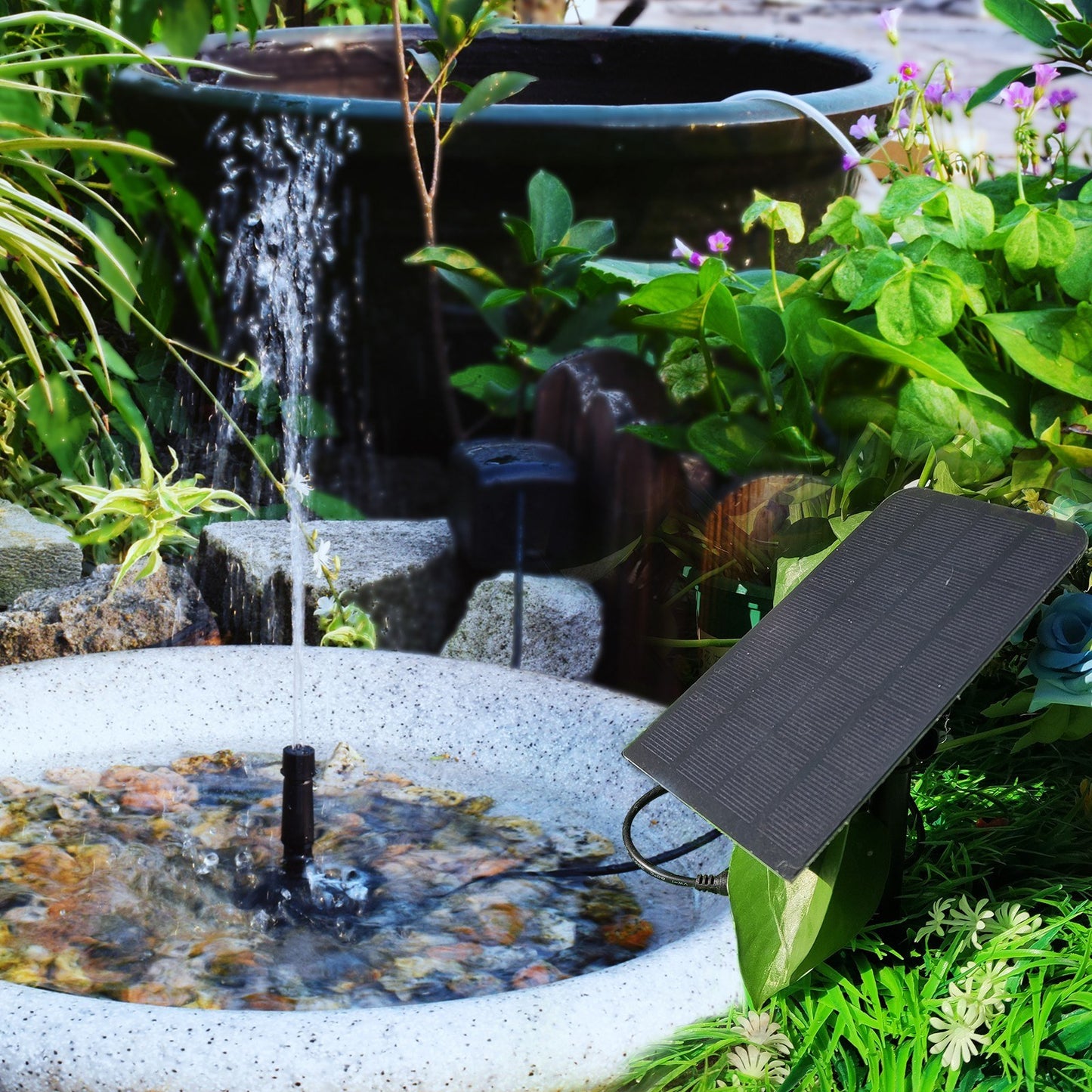 2.5W Solar Fountain Pump with 4 Nozzles - DIY Birdbath, Submersible Water Pump, Wall-Mounted, Plug-In for Fish Tank, Garden, Pool, Aquarium