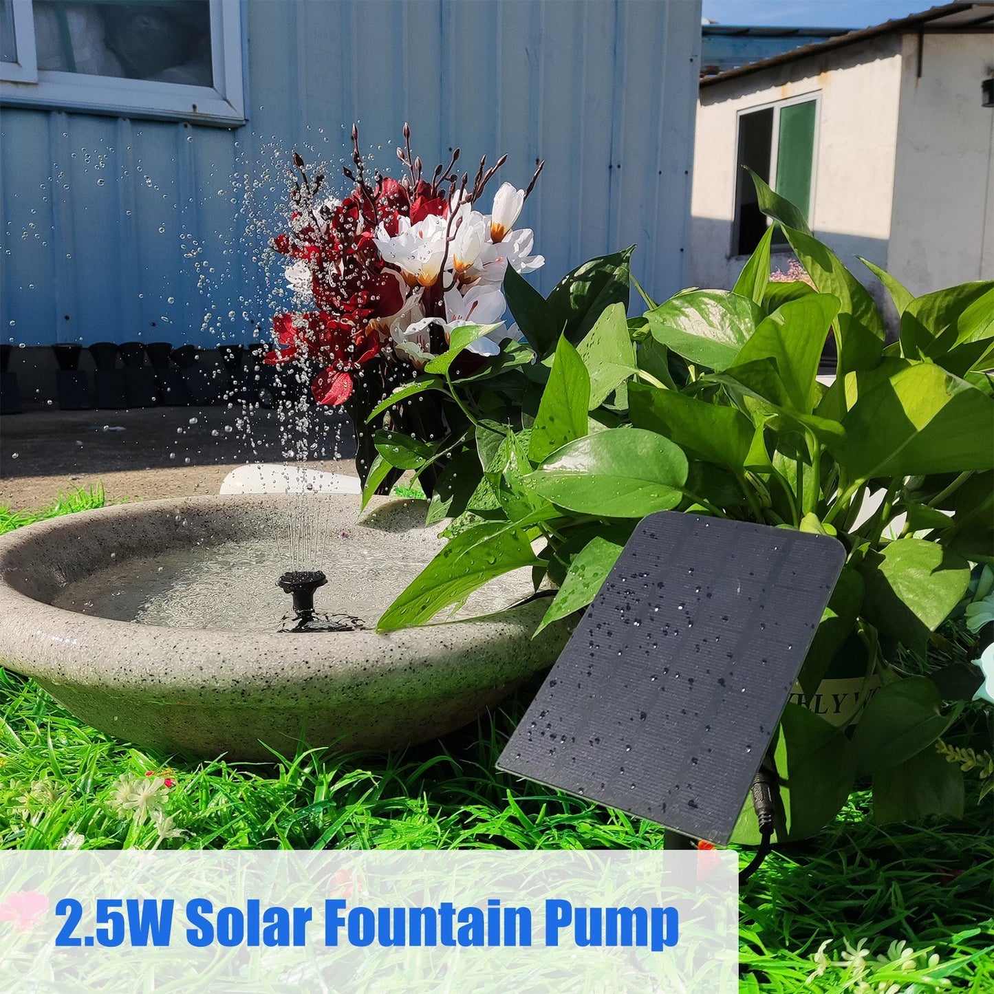 2.5W Solar Fountain Pump with 4 Nozzles - DIY Birdbath, Submersible Water Pump, Wall-Mounted, Plug-In for Fish Tank, Garden, Pool, Aquarium