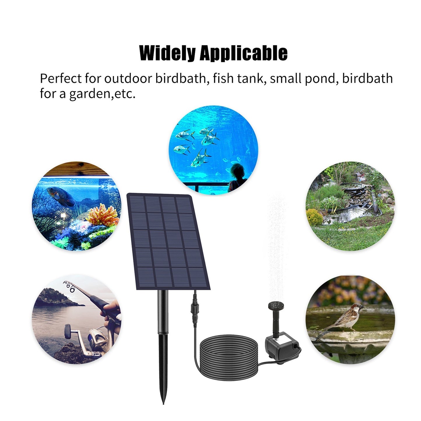 2.5W Solar Fountain Pump with 4 Nozzles - DIY Birdbath, Submersible Water Pump, Wall-Mounted, Plug-In for Fish Tank, Garden, Pool, Aquarium