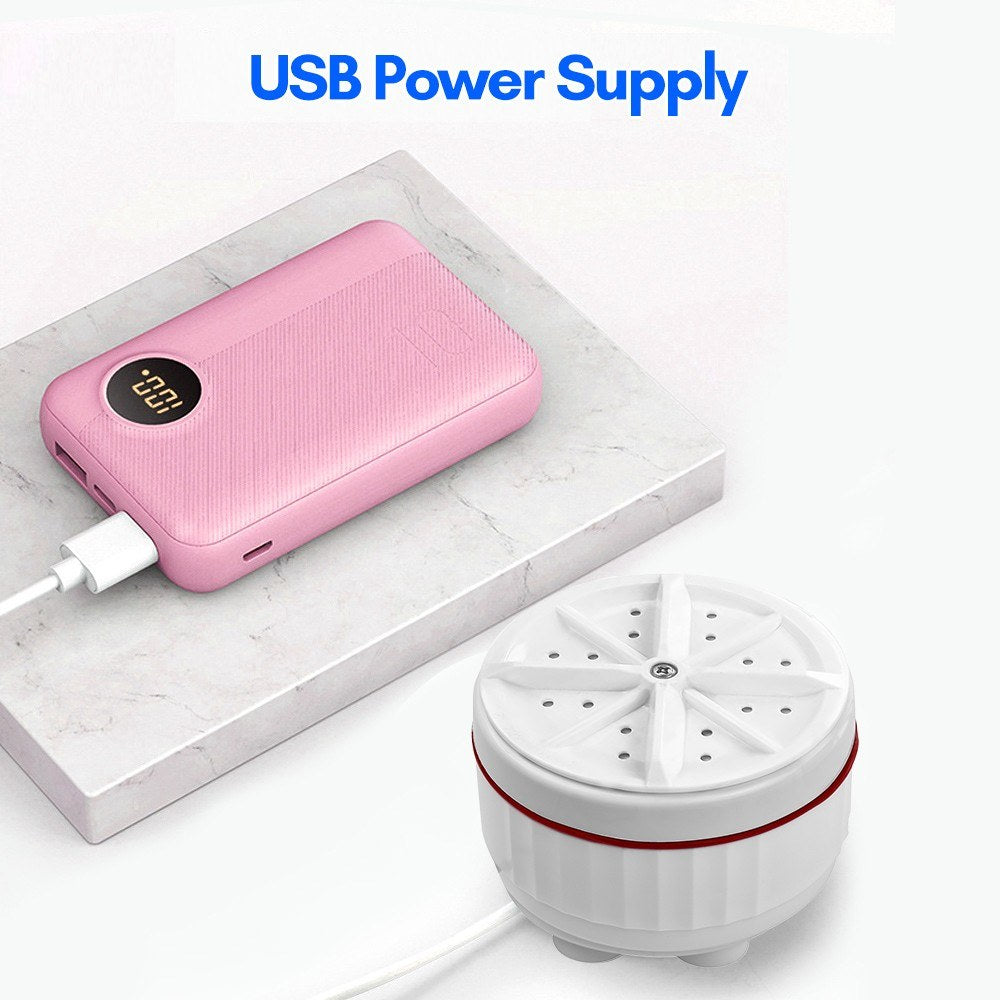 Portable Mini Ultrasonic Turbo Washing Machine with USB Power and Suction Cups for Home, Travel, and Business Trips