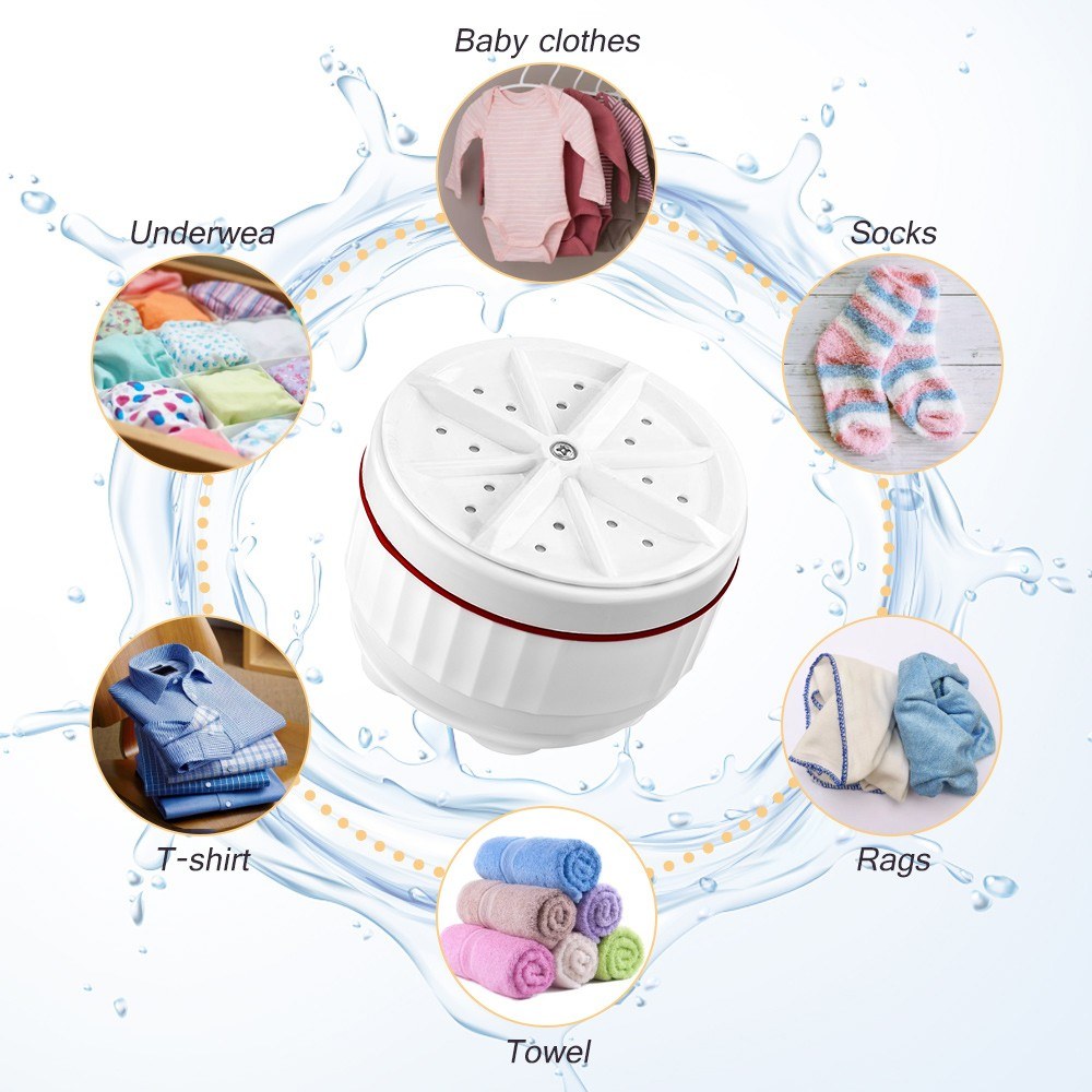 Portable Mini Ultrasonic Turbo Washing Machine with USB Power and Suction Cups for Home, Travel, and Business Trips