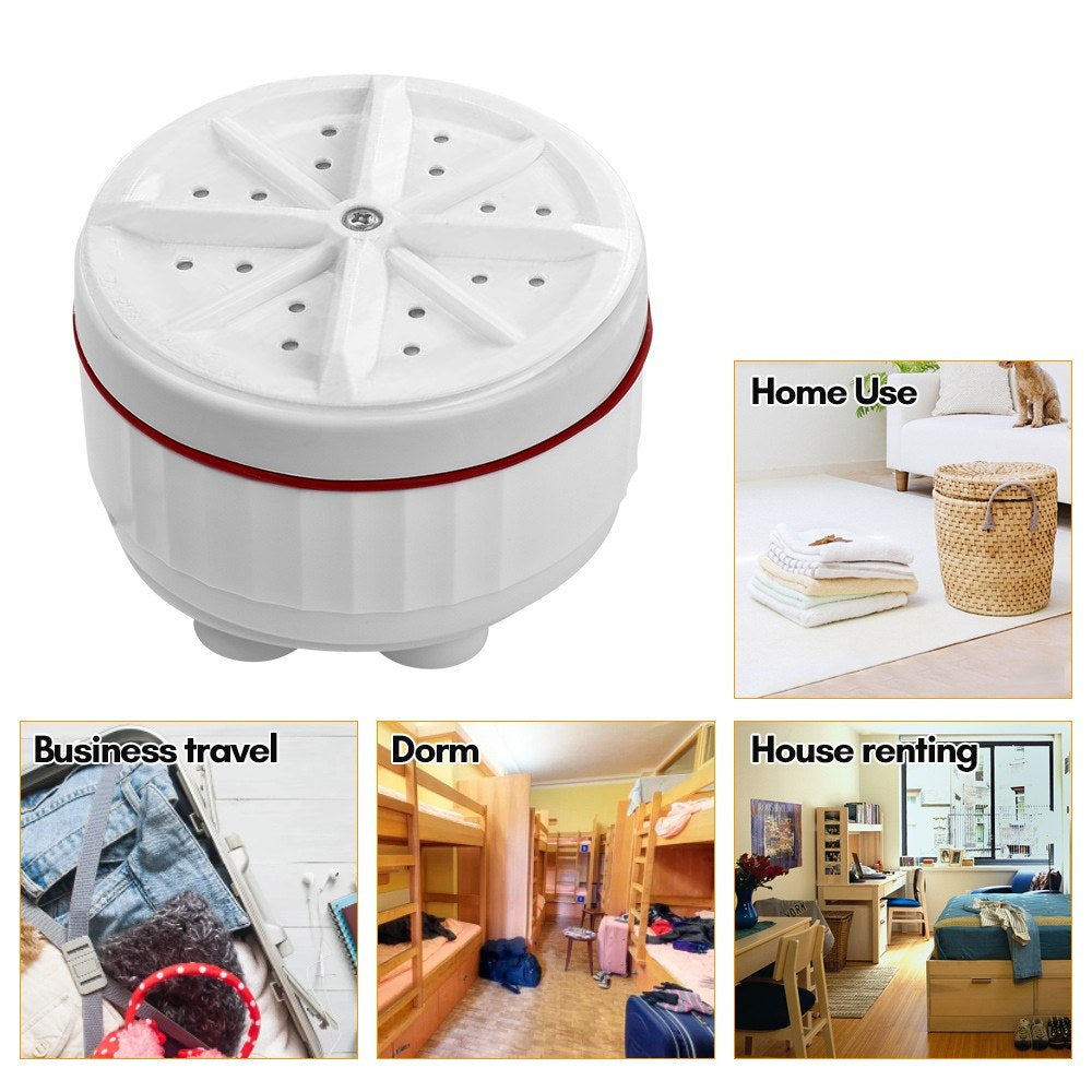 Portable Mini Ultrasonic Turbo Washing Machine with USB Power and Suction Cups for Home, Travel, and Business Trips