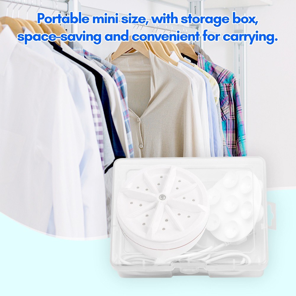 Portable Mini Ultrasonic Turbo Washing Machine with USB Power and Suction Cups for Home, Travel, and Business Trips