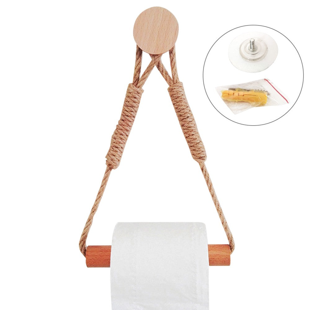 Vintage Industrial Style No-Drill Toilet Paper & Towel Holder with Rope for Bathroom Decoration