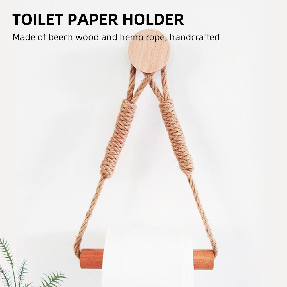 Vintage Industrial Style No-Drill Toilet Paper & Towel Holder with Rope for Bathroom Decoration