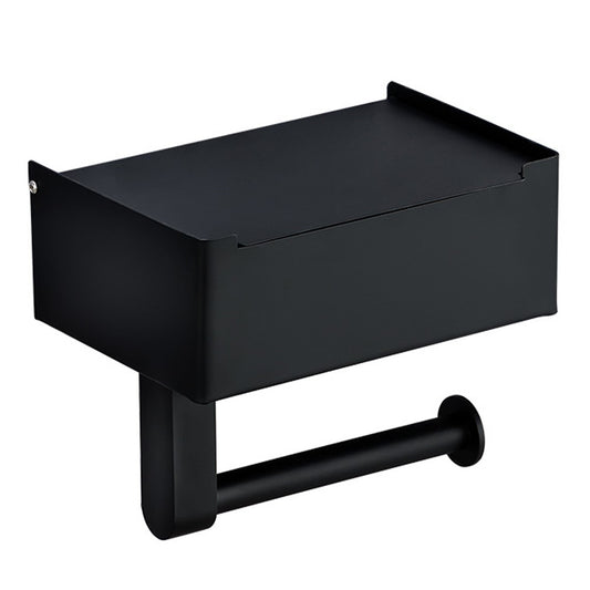 Black Stainless Steel Toilet Paper Holder with Wipes Dispenser and Phone Rack - Wall Mounted with Hidden Wipe Storage Shelf