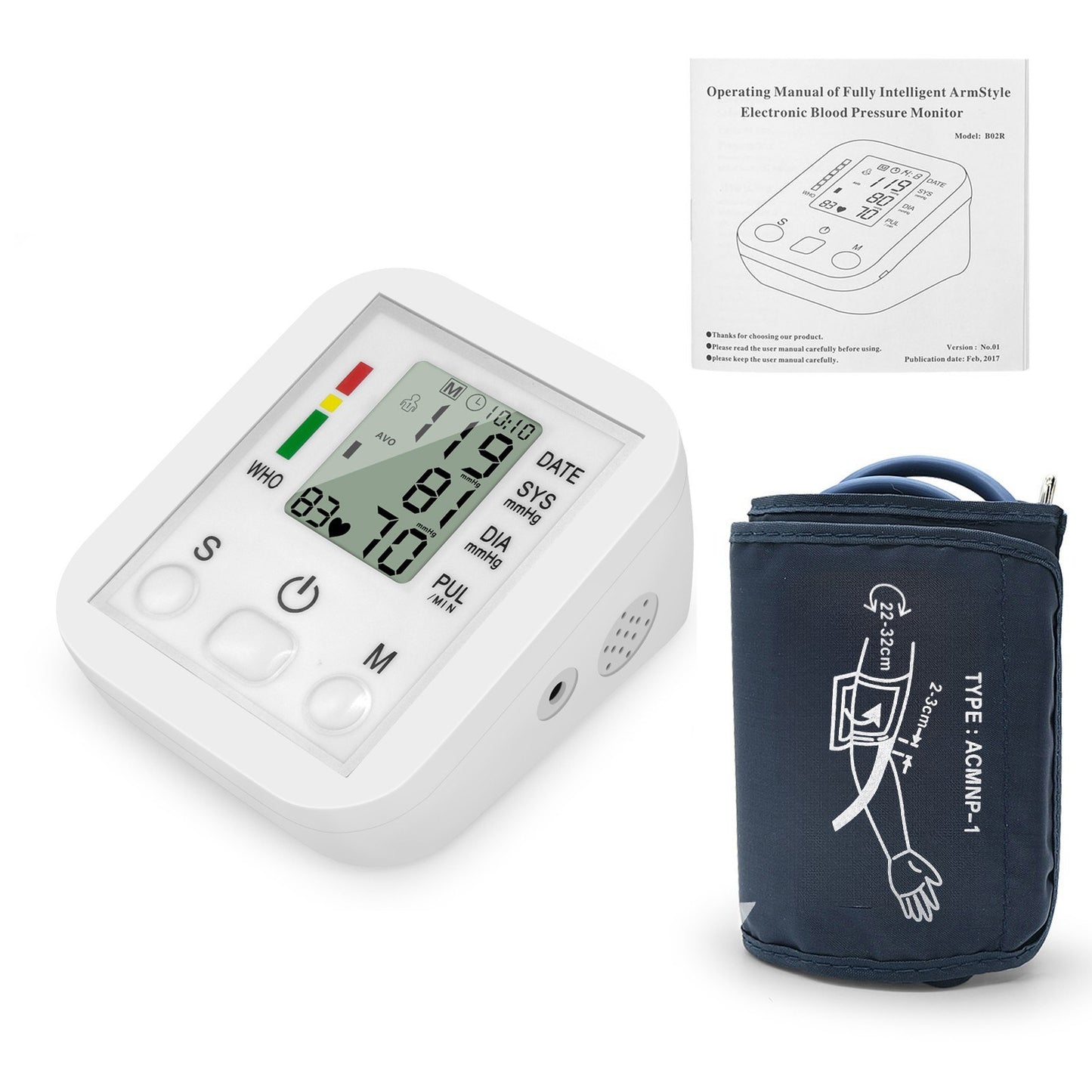 Portable LCD Blood Pressure Monitor - Accurate Arm Band Sphygmomanometer for Home Use